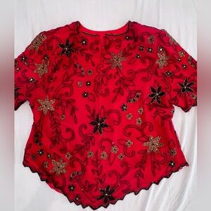 VINTAGE Scala blouse is crafted from 100% silk,  hand-beaded floral embroidery
